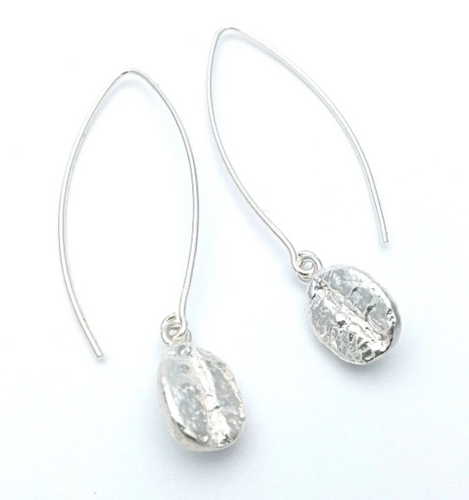 Coffee Bean Earrings - Silver Long Hooks